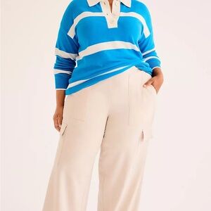 NWT Lane Bryant Cream Cargo Pull On Pants with Flat Front